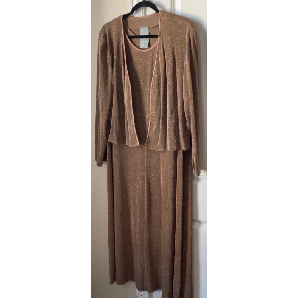 Rabbit Rabbit Rabbit Designs 2PC Dress Jacket Set Brown Gold Metallic Sleeveless - Picture 4 of 6